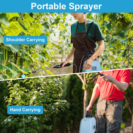 5L 1.32Gallon Battery Operated Water Sprayer Portable Garden Sprayer Electric Sprayer With Rechargeable Handle Telescopic Wand 3 Spray Nozzles Shoulder Strap For Lawn Garden