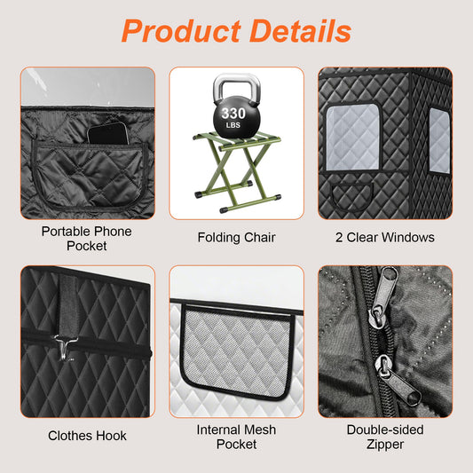 2.6 Plus 2.6 Plus 5.9FTPortable Sauna Tent 1 Person Steam Sauna For Home With 3L 1200W Steamer Folding Chair Remote Control 9 Steam Output Levels 5 To 95Mins Timer