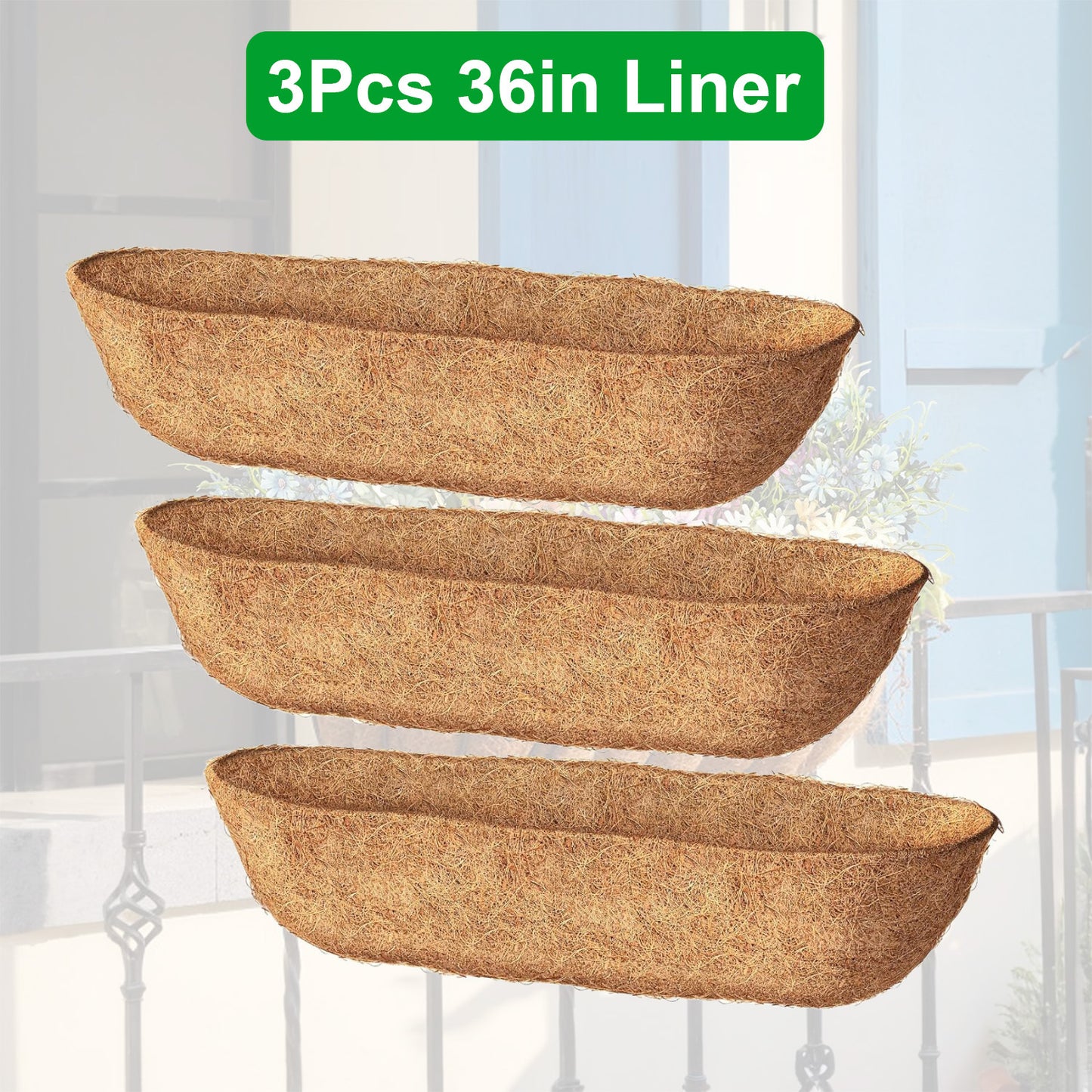 3Pcs Trough Coco Liners For Planters Coconut Coir Planter For Window Box Hanging Trough Basket Half Moon Planter Liner Replacement For Garden Fence Flower Vegetable