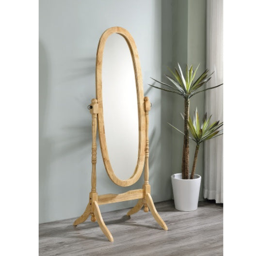 59.25 Tall Standing Wooden Floor Mirror With Natural Finish, Oval Shape