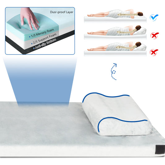 75 X 25 X 3in Memory Foam Short Plush Bed Grey Camping Mattress With Storage Bag With Pillow