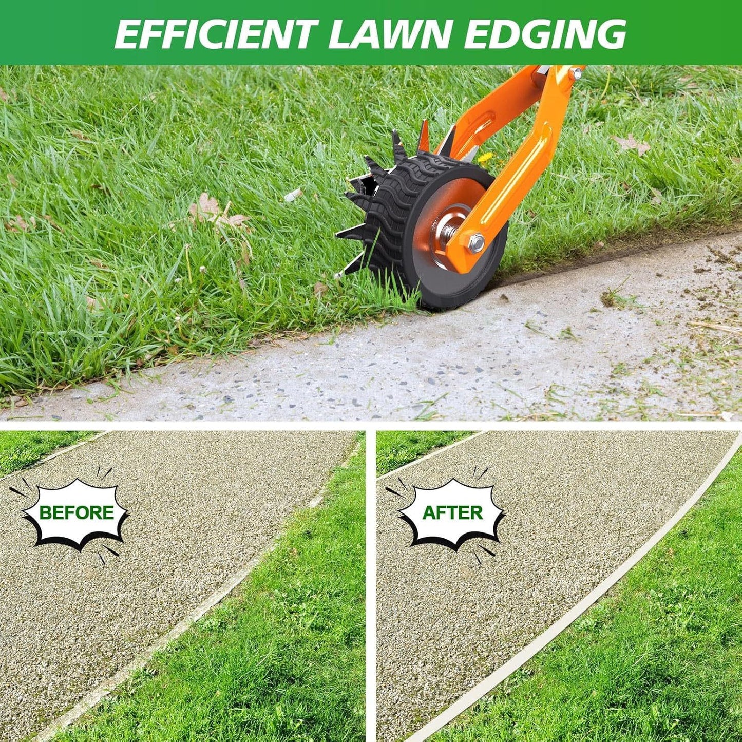 Wheel Rotary Edger, Sidewalk Manual Lawn Edger, Stainless Steel Handle, Adjustable Height -66.7Inch