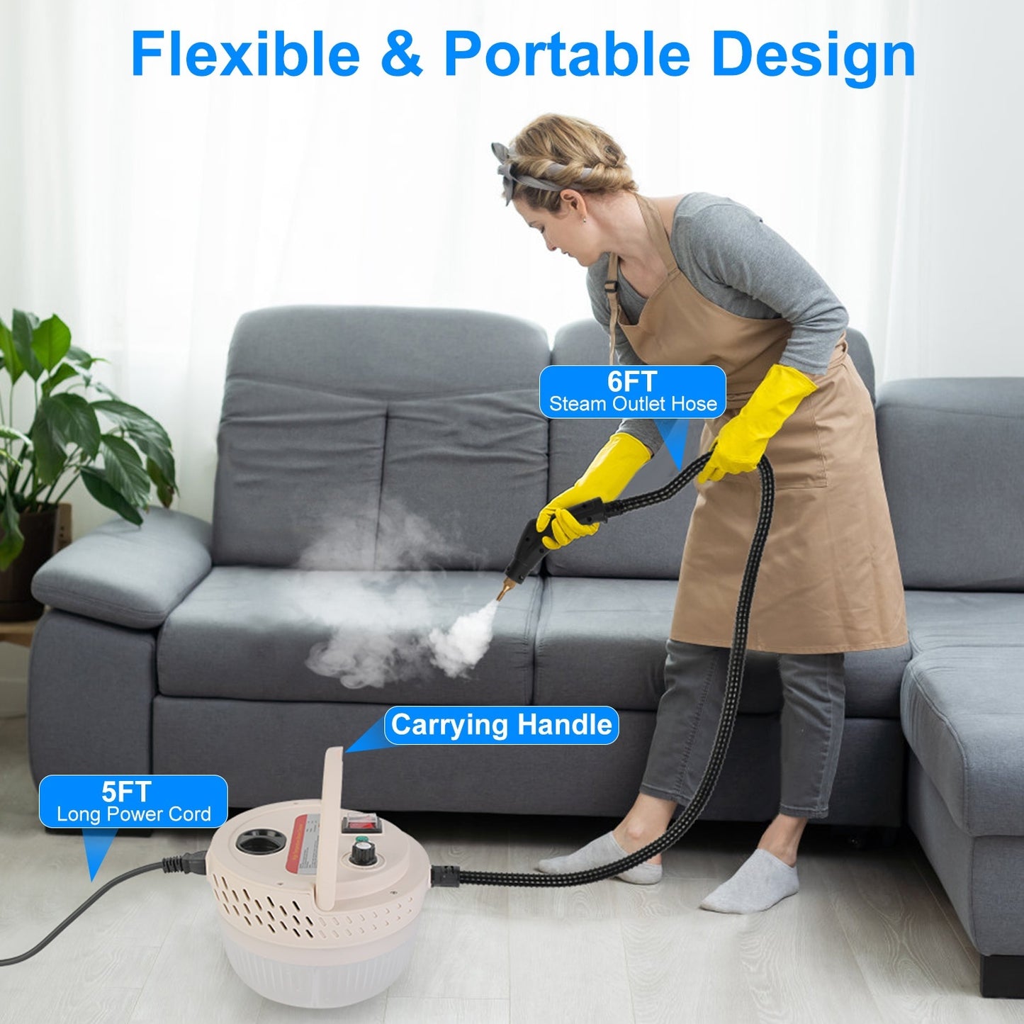 1Pc 2500W Handheld High Temperature And Pressure Steamer Cleaner With 1400ML Tank 9 Accessories 6 Steam Levels For Dirt Grease Grout Tile Floor Couch Car