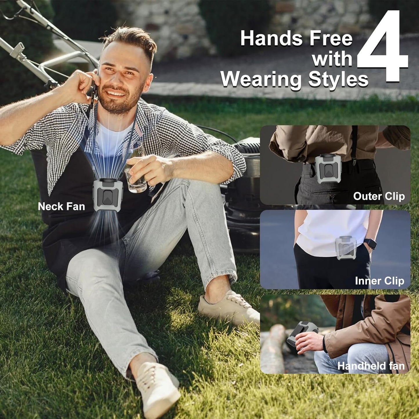 16, 000 Rpm 10000mAh Portable Waist Fan, Clip On Wearable Belt Personal Fan, Rechargeable Battery Powered, With 5 Speed Levels And A Flashlight, Suitable For Outdoor Camping And Traveling Gray