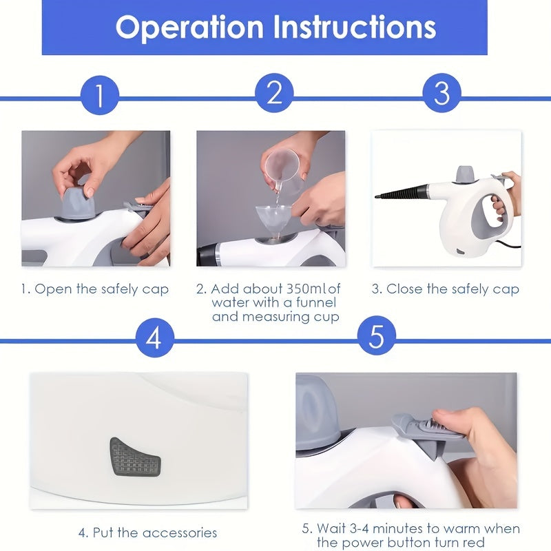 Handheld Multi-Surface Pressurized Steam Cleaner With 12 Accessories, Water Tank Multi-Purpose Steam Generator For Home Use, Natural Steam Cleaning Tiles, Floors, Bathrooms, Windows, Interior Decorati