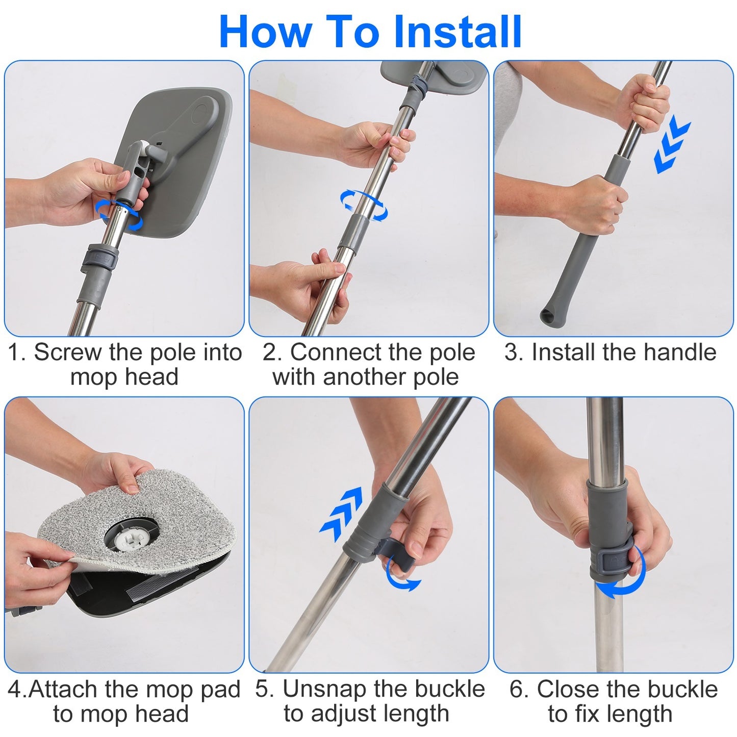 Spin Mop And Bucket System Includes Dual Compartment Mop Bucket 4Pcs Thick Washable Microfiber Mop Pads For Home Cleaning