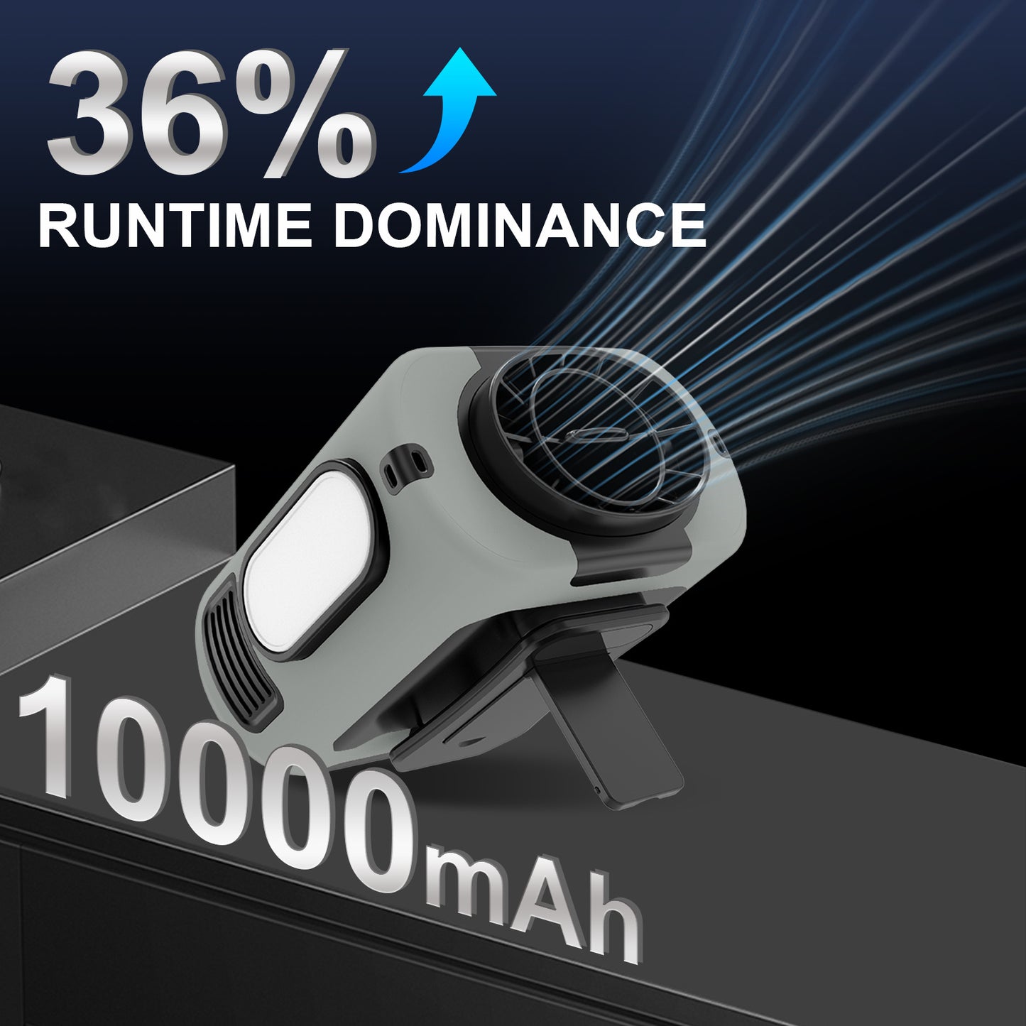 16, 000 Rpm 10000mAh Portable Waist Fan, Clip On Wearable Belt Personal Fan, Rechargeable Battery Powered, With 5 Speed Levels And A Flashlight, Suitable For Outdoor Camping And Traveling Gray