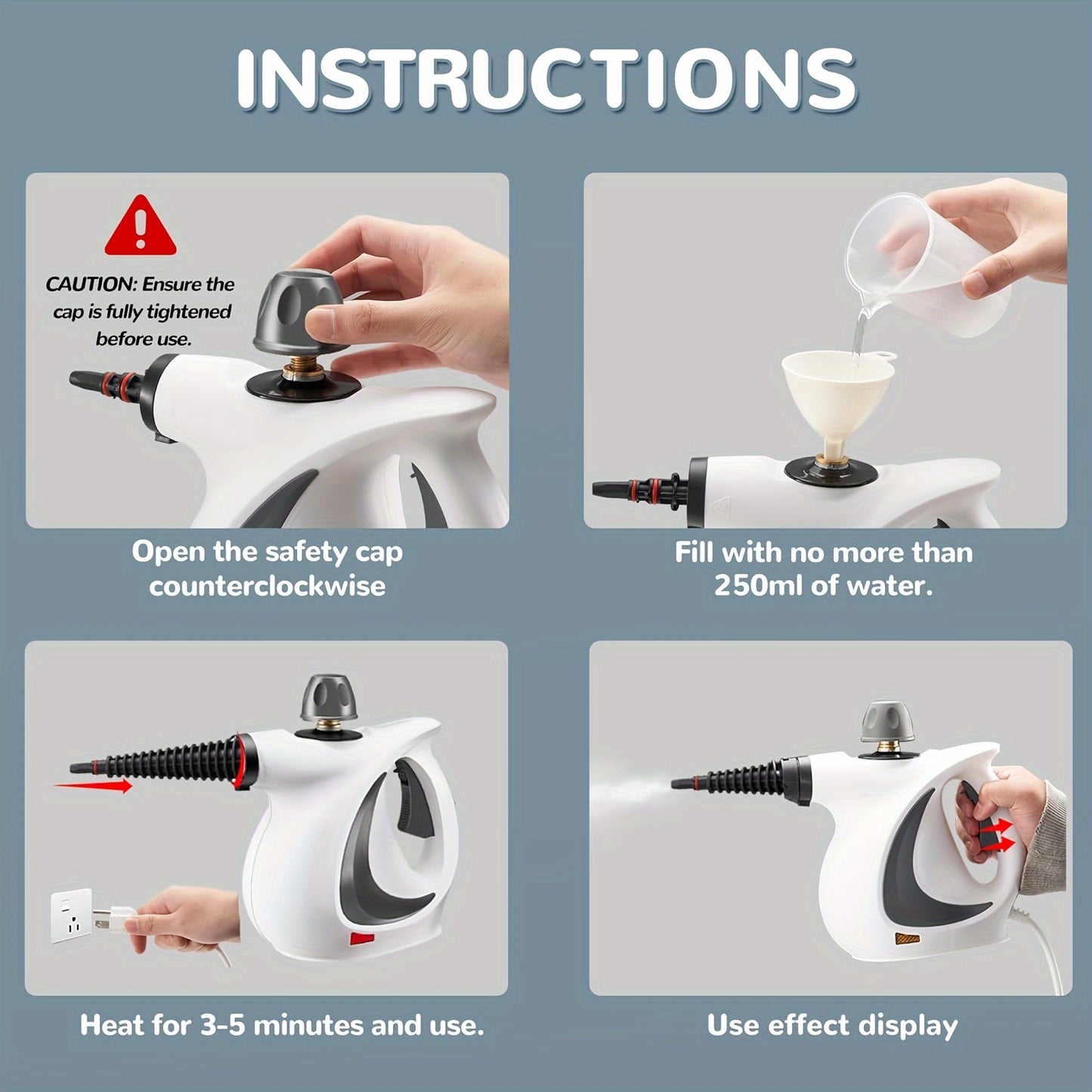 Handheld Multi-Surface Pressurized Steam Cleaner With 12 Accessories, Water Tank Multi-Purpose Steam Generator For Home Use, Natural Steam Cleaning Tiles, Floors, Bathrooms, Windows, Interior Decorati