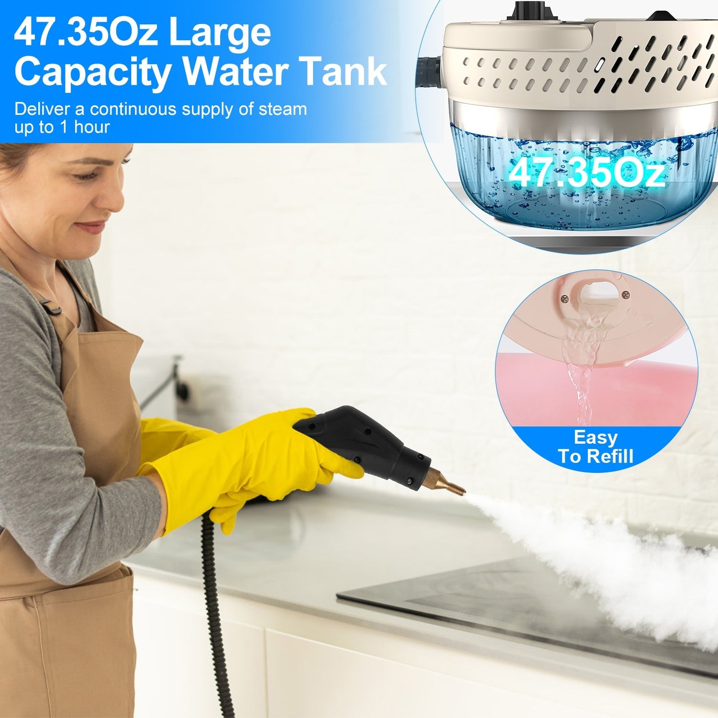 1Pc 2500W Handheld High Temperature And Pressure Steamer Cleaner With 1400ML Tank 9 Accessories 6 Steam Levels For Dirt Grease Grout Tile Floor Couch Car