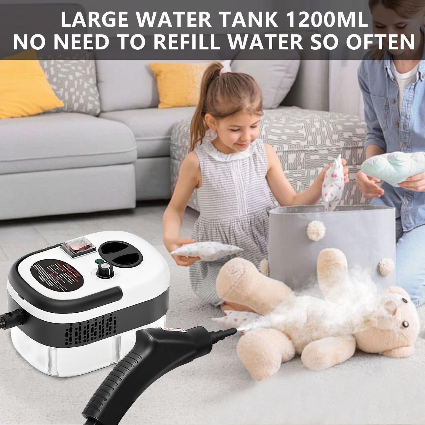 Handheld Steam Cleaner, Steamer For Cleaning, 2500W Pressurized Steam Cleaner With 1.2L Water Tank And 7 Attachments, Portable Steamer Cleaner For Home Car Kitchen Bathroom Furniture Tile Grout