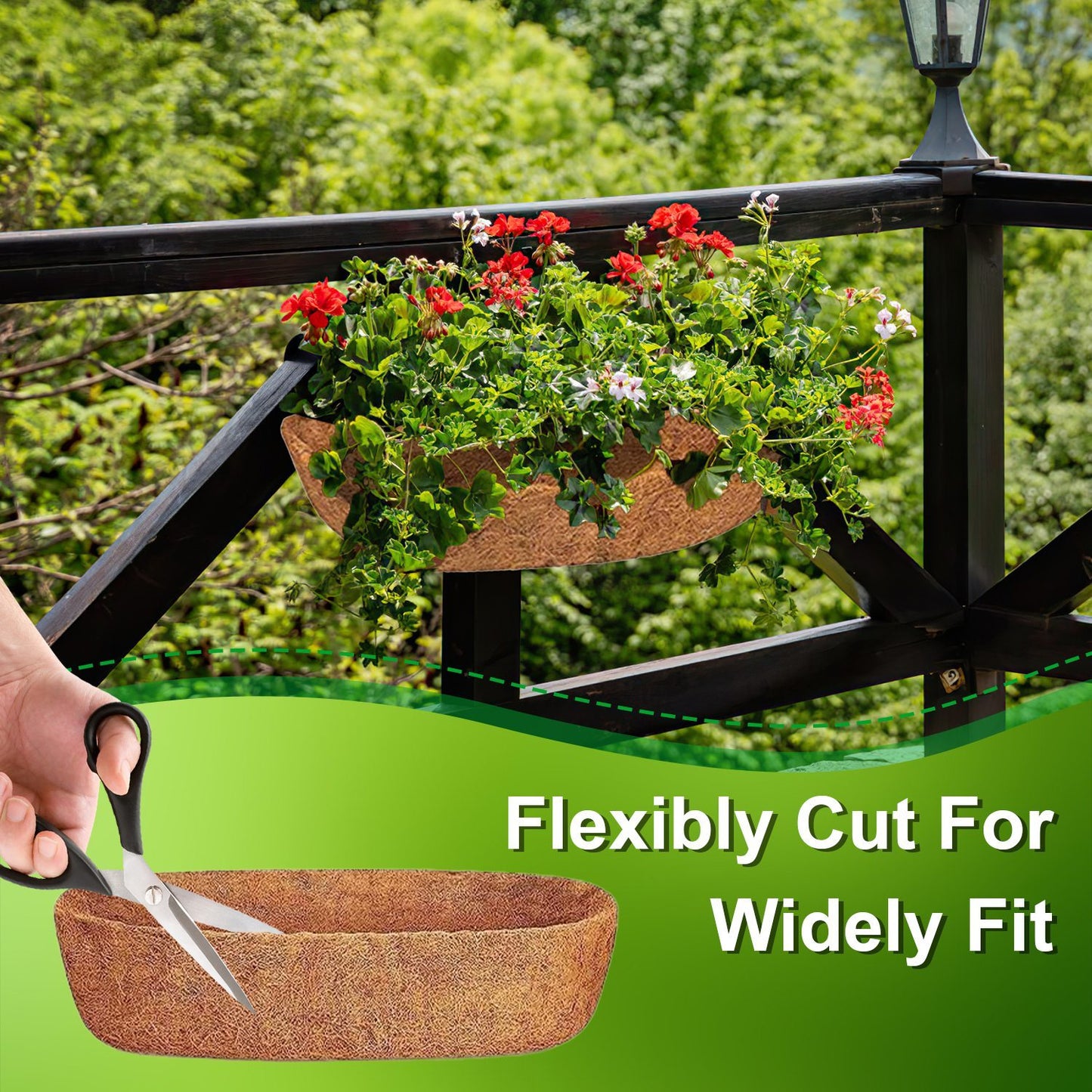 3Pcs Trough Coco Liners For Planters Coconut Coir Planter For Window Box Hanging Trough Basket Half Moon Planter Liner Replacement For Garden Fence Flower Vegetable