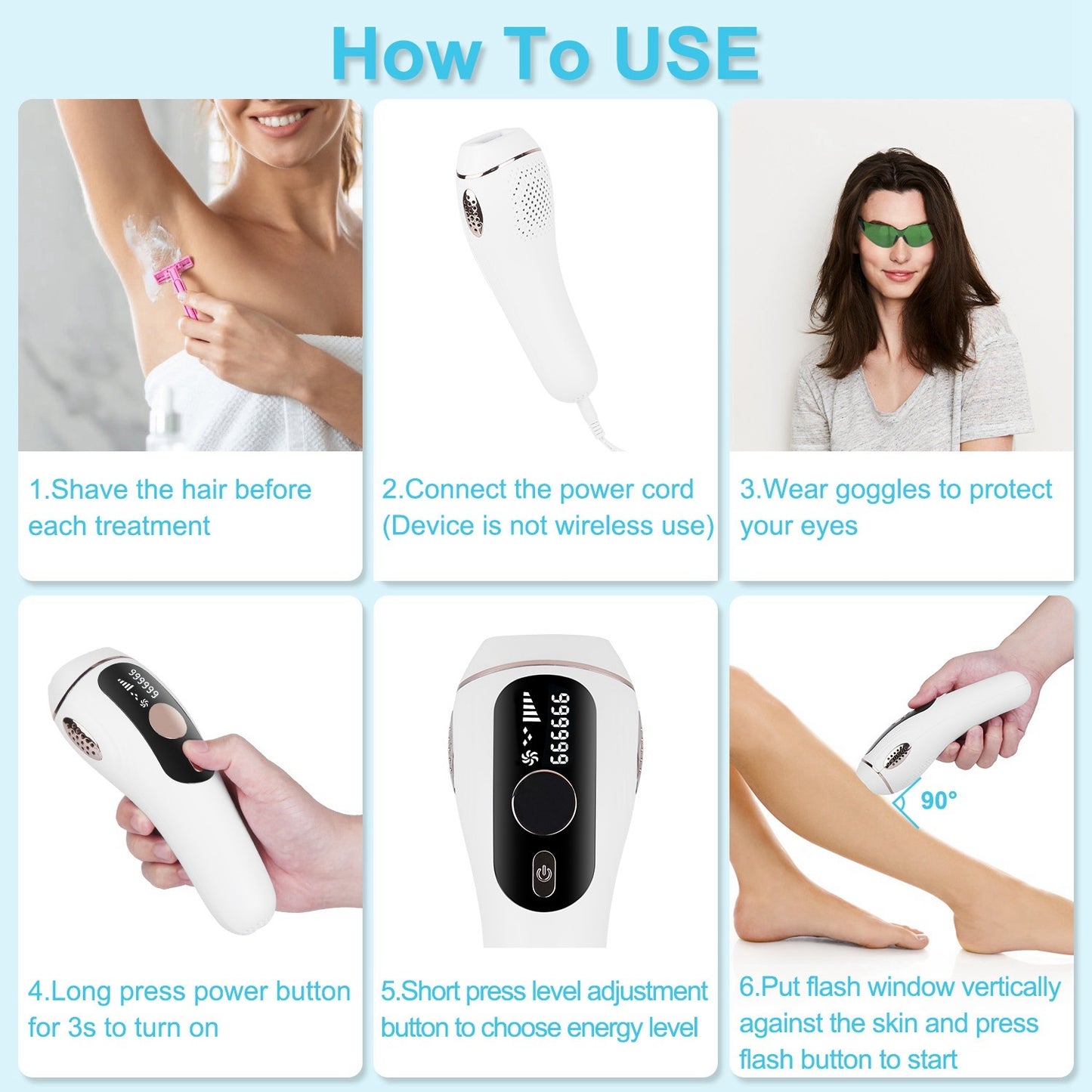 1Pc Laser Hair Removal For Woman Man Ice Cooling Permanent IPL Hair Remover With Painless 999999 Flashes Home Use Lasting Hair Reduction For Armpits Legs Arms Bikini Line