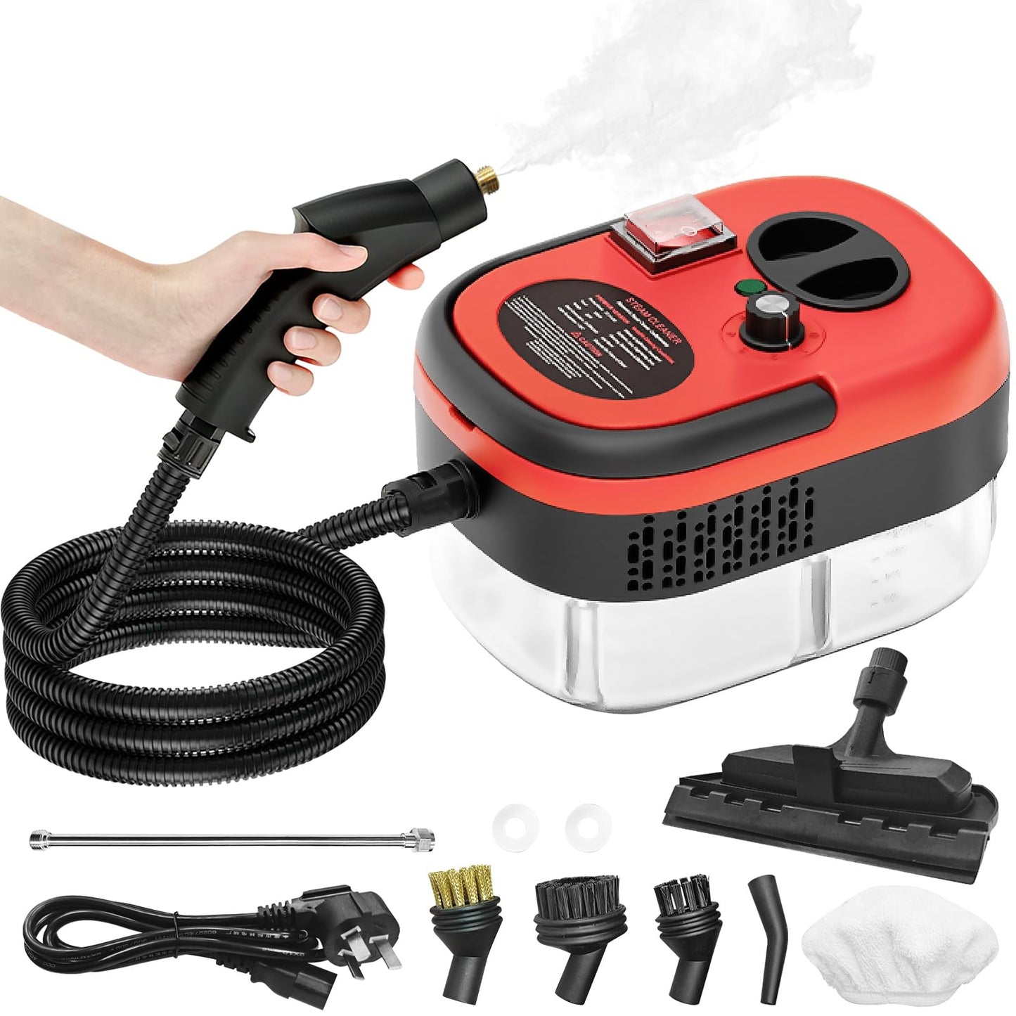 Handheld Steam Cleaner, Steamer For Cleaning, 2500W Pressurized Steam Cleaner With 1.2L Water Tank And 7 Attachments, Portable Steamer Cleaner For Home Car Kitchen Bathroom Furniture Tile Grout