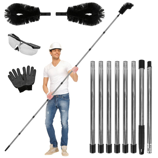 1Pc 11FT Gutter Cleaning Brush With Telescoping Handle Rain Gutter Cleaner Extendable Gutter Cleaning Tool From The Ground With 2 Angled Brushes Anti Slip Gloves Goggles