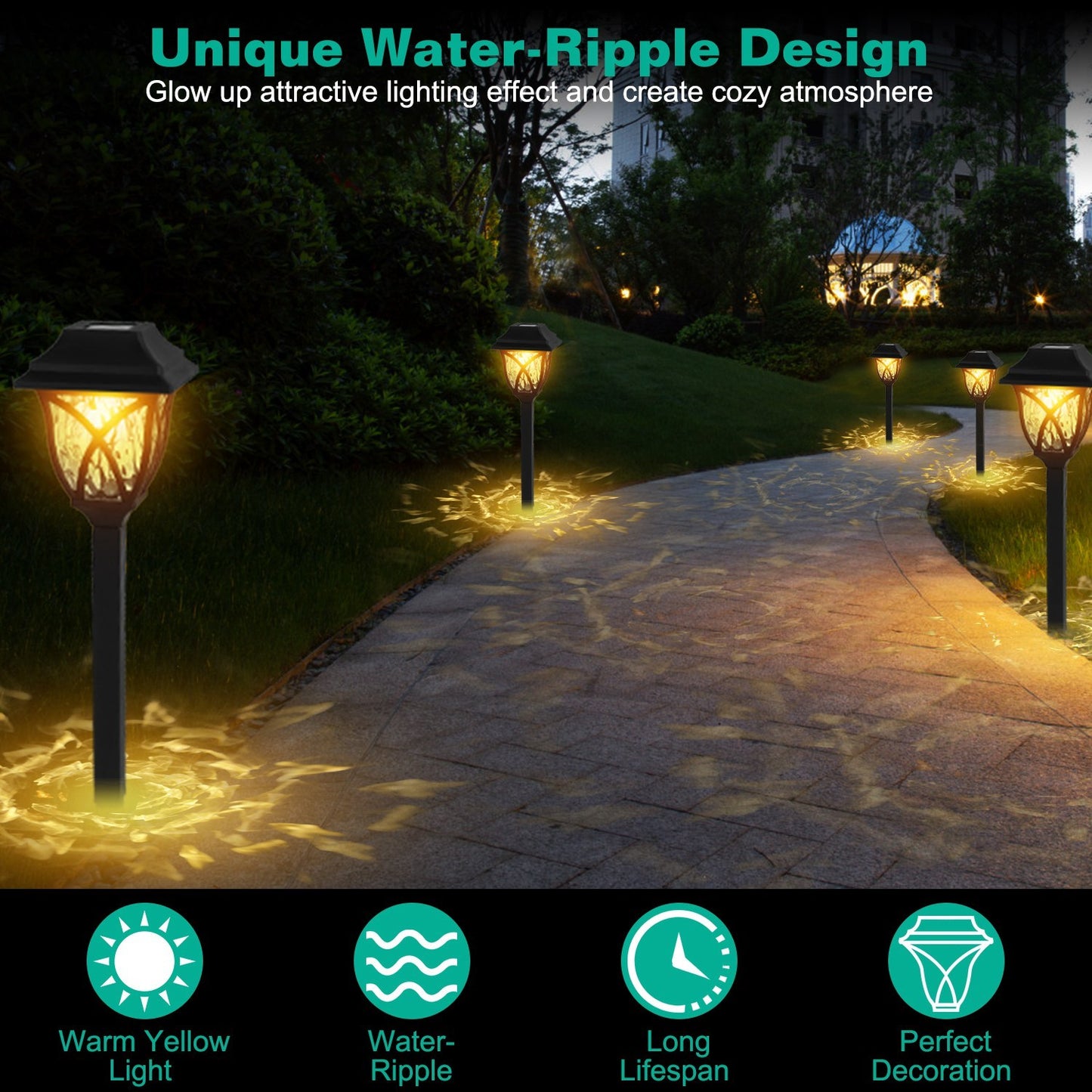 6Pack Solar Powered Stake Light Outdoor Decorative Landscape Lamp IP45 Waterproof Auto On Off Outdoor Light For Pathway Garden Yard Patio