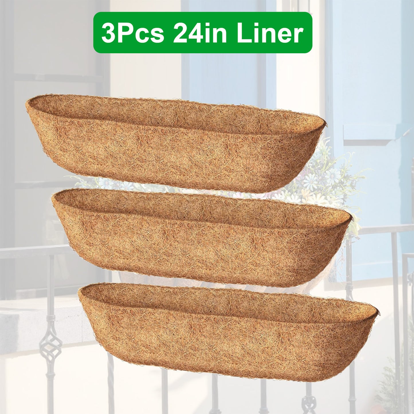 3Pcs Trough Coco Liners For Planters Coconut Coir Planter For Window Box Hanging Trough Basket Half Moon Planter Liner Replacement For Garden Fence Flower Vegetable